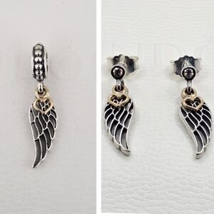 ❤️Authentic Pandora⭐️RETIRED⭐️ L&G DANGLE CHARM & EARRINGS  With 14k GOLD